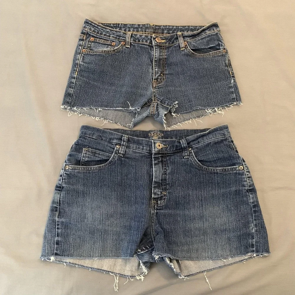 Riders By Lee U.S. Polo Assn Shorts Womens 10 Blue Denim Cutoff Frayed Lot Of 2